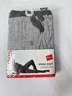 Hanes Men’s Pajama Grey Pants Printed Solid Knit Size L
